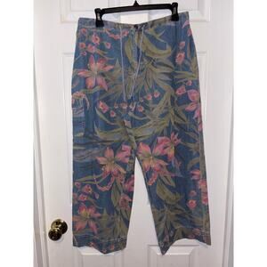 Sag harbor women’s cropped carpenter wide leg tropical print jean pants size 12